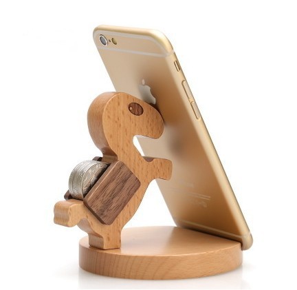 Creative  Mobile Phone Toma Back With Coin Beech Wood Lazy Phone Holder Custom Lettering