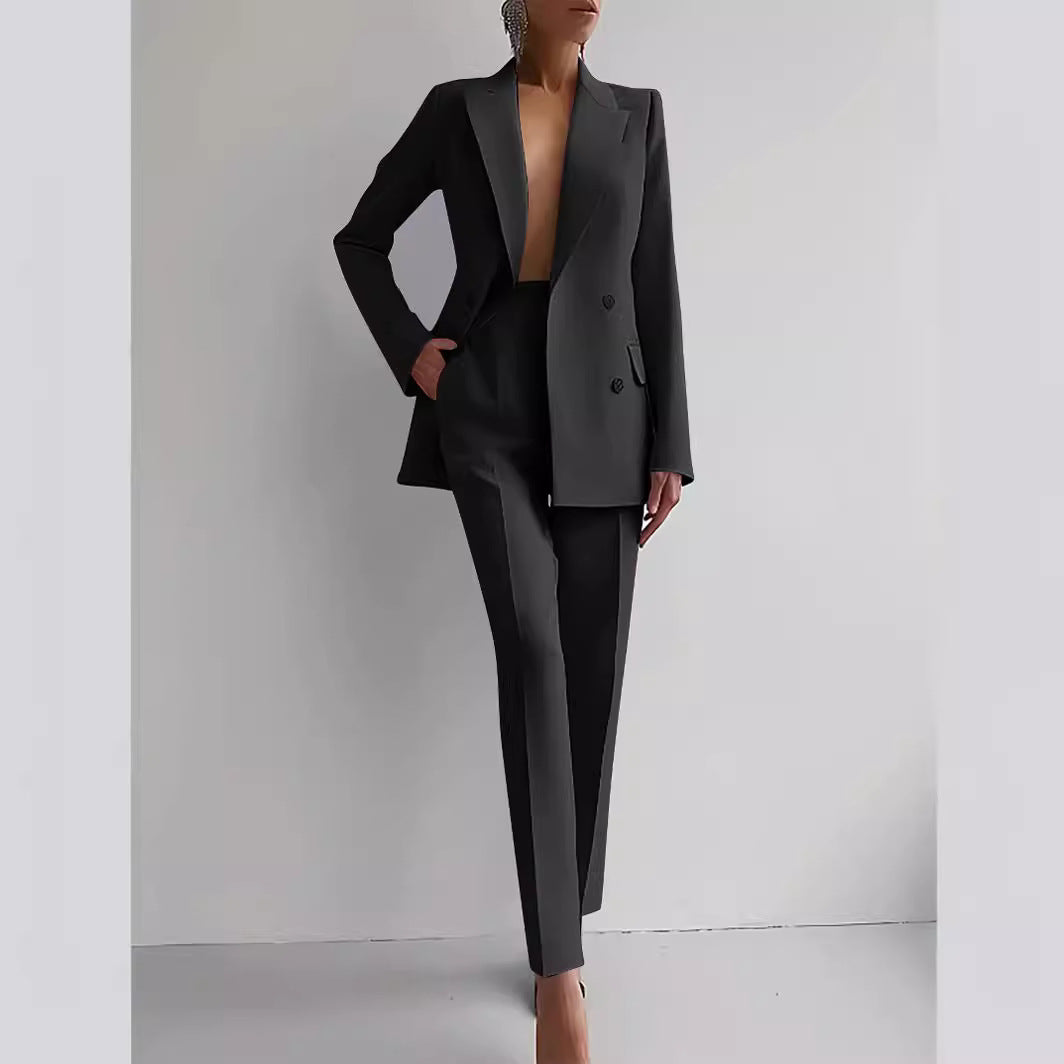 Casual Suits Fashion Long Sleeve Single-breasted Jacket Top And Slim Fit Trousers Women's Business Suits