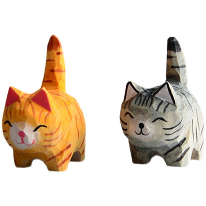 Creative Wooden Cat Trinkets Crafts Handmade Wood Carving