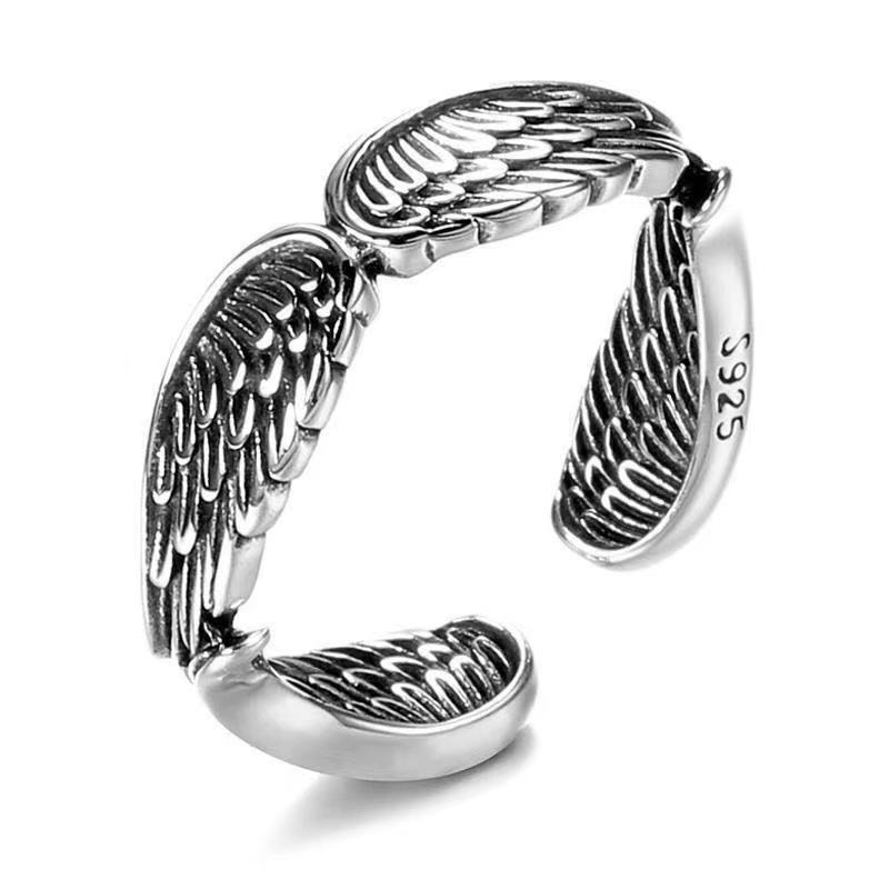 Love Couple Plain Silver Ring Angel Wings